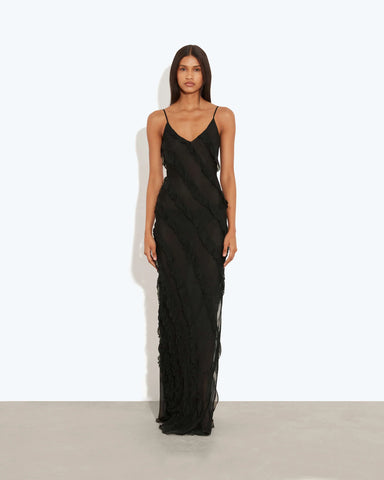 silk black dress Romantic ruffle maxi chiffon Shop Kate Middleton's Best Its column silhouette is YGroup_womens-classic-belt Availability:Made to order (production: 4–5 weeks)